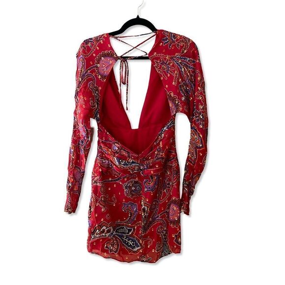 DUNDAS x Revolve Zeppelin Mini Dress Red paisley lurex open back party NWT S - Picture 4 of 9
